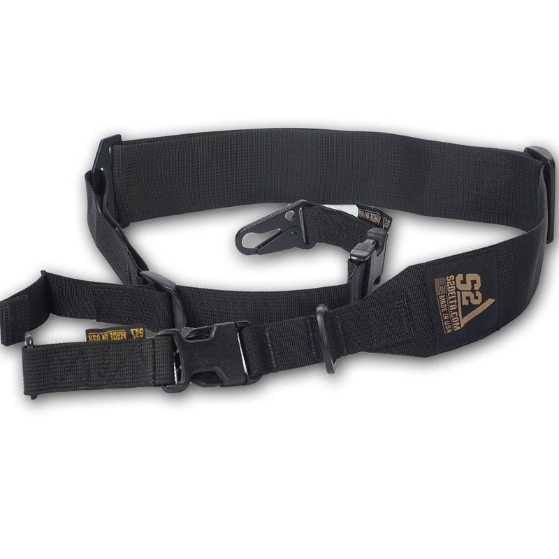 S2Delta - USA Made Premium 2 Point Rifle Sling, Fast Adjustment, Modular Attachment Connections, Comfortable 2” Wide Shoulder Strap (Black, Snap Hook)