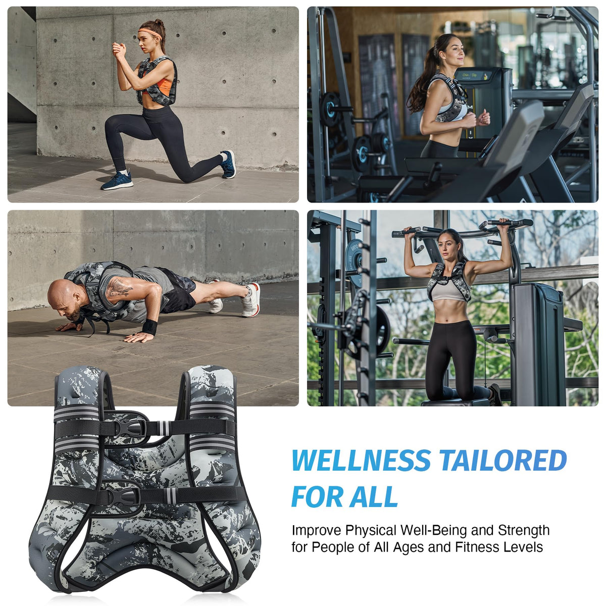 ZELUS Weighted Vest, 6lb/8lb/12lb/16lb/20lb/25lb/30lb Weight Vest for Men Women with Storage Pocket & Reflective Strips for Workout Strength Training Running Muscle Building, Urban Gray Camo (30 lb)