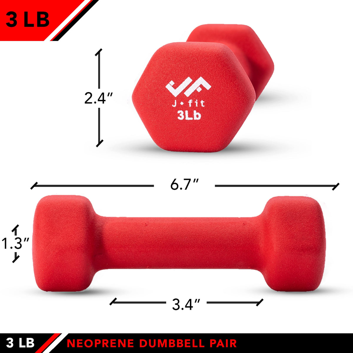 JFIT Neoprene Dumbbell (Set of 2), 3 LBS