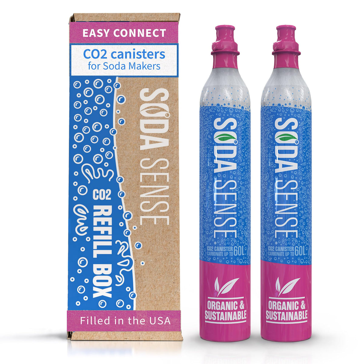 Soda Sense 60L CO2 Exchange Canister - 4 Pack, Threaded Style - Compatible with All 'Screw-In' Soda/Sparkling Water Makers, Including SodaStream BLUE Cylinder Models, Ninja Thirsti, Philips & More
