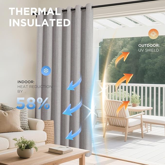 Joydeco Greyish White Blackout Curtains 120 Inches Long, Extra Long Curtains 120 Inch Length 1 Panel for Bedroom, Thermal Insulated Linen Black Out Curtains with Grommets(100x120, Greyish White)
