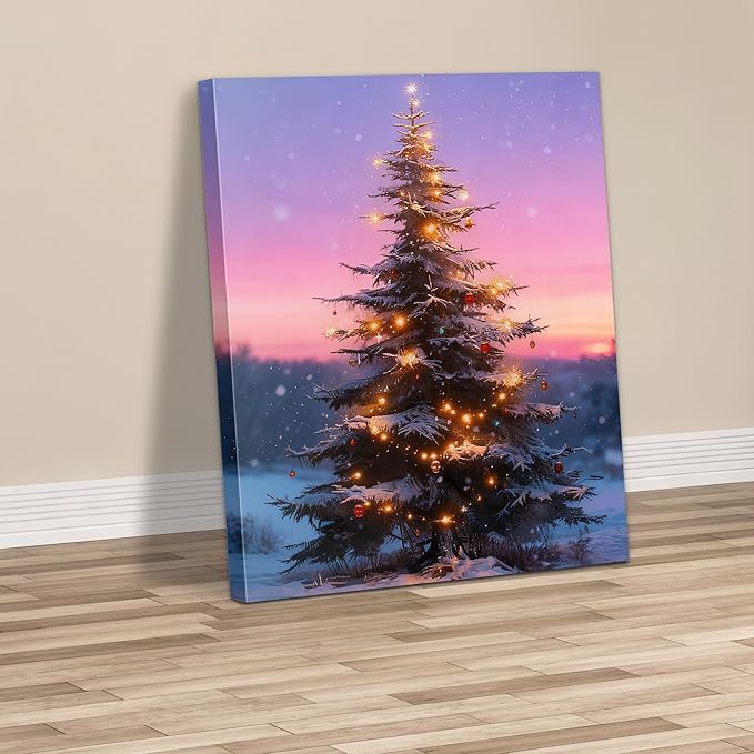 Framed Christmas Pictures Wall Decor,Vintage Pine Tree Prints,Winter Christmas Canvas Wall Art Decoration for Bedroom Bathroom Living Room Rustic Xmas Holiday Gifts (Christmas Tree 12, 20'' X 32'')