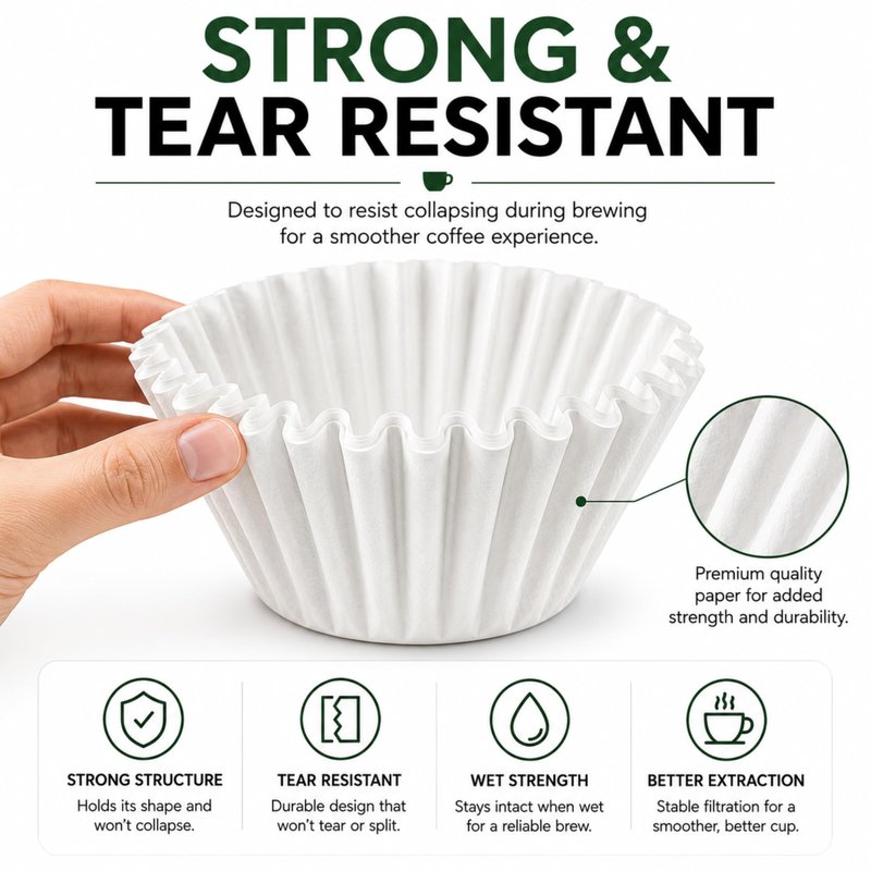 Coffee Filters for 8-12 Cup, 100 Count White Basket Coffee Filters, Strong & Tear Resistant Disposable Paper, Compatible with Most Basket Coffee Makers