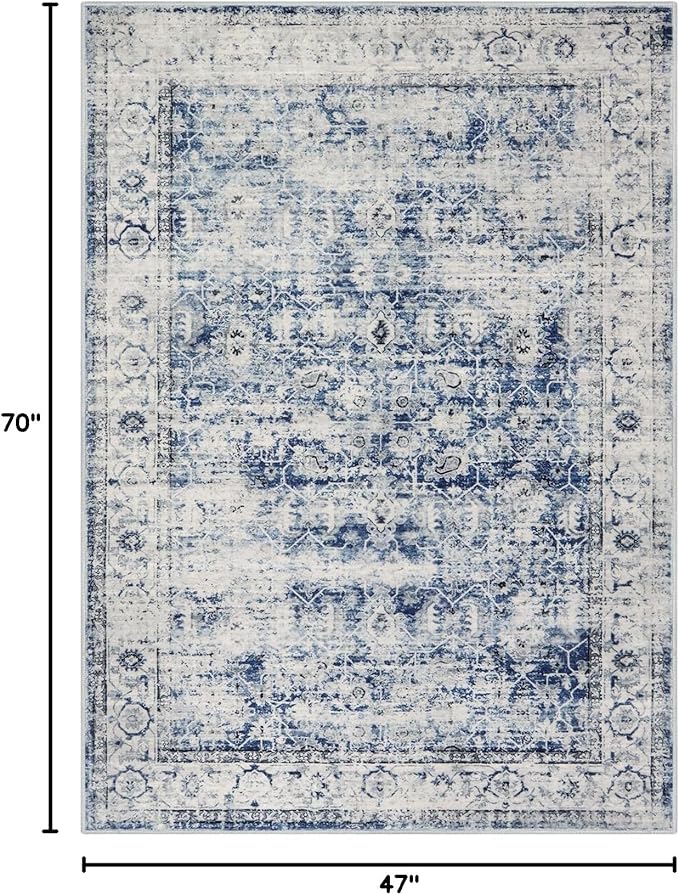 Lahome Washable Rugs 5x7 Area Rugs,Blue Rug for Bedroom Soft Rug for Bedroom Aesthetic Boys,Retro Distressed Non Slip Throw Carpet Dining Room Rugs for Under Table