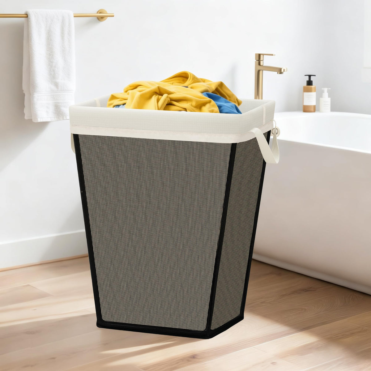 STO STO 75L Laundry Hamper, Space Saving Freestanding Clothes Basket with Iron Frame, Dirty Clothes Storage Bin with Removable Washable Liner for Bedroom, Bathroom, Dorm, Closet, Apartment, Beige