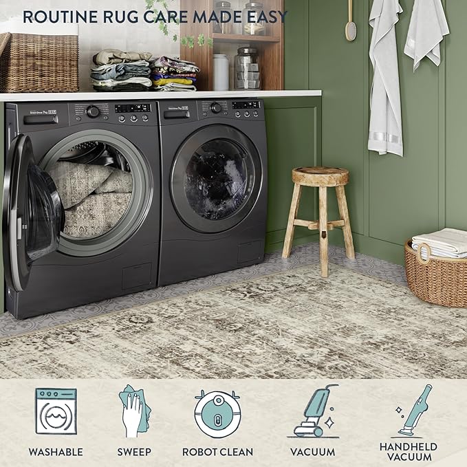 Lahome Washable Rug 6x9 Beige Area Rugs for Living Room,Boho Soft Room Rugs for Bedroom Indoor Carpet,Vintage Non-Slip Low-Pile Accent Rugs Dining Room Office Playroom(6 x 9,Beige)