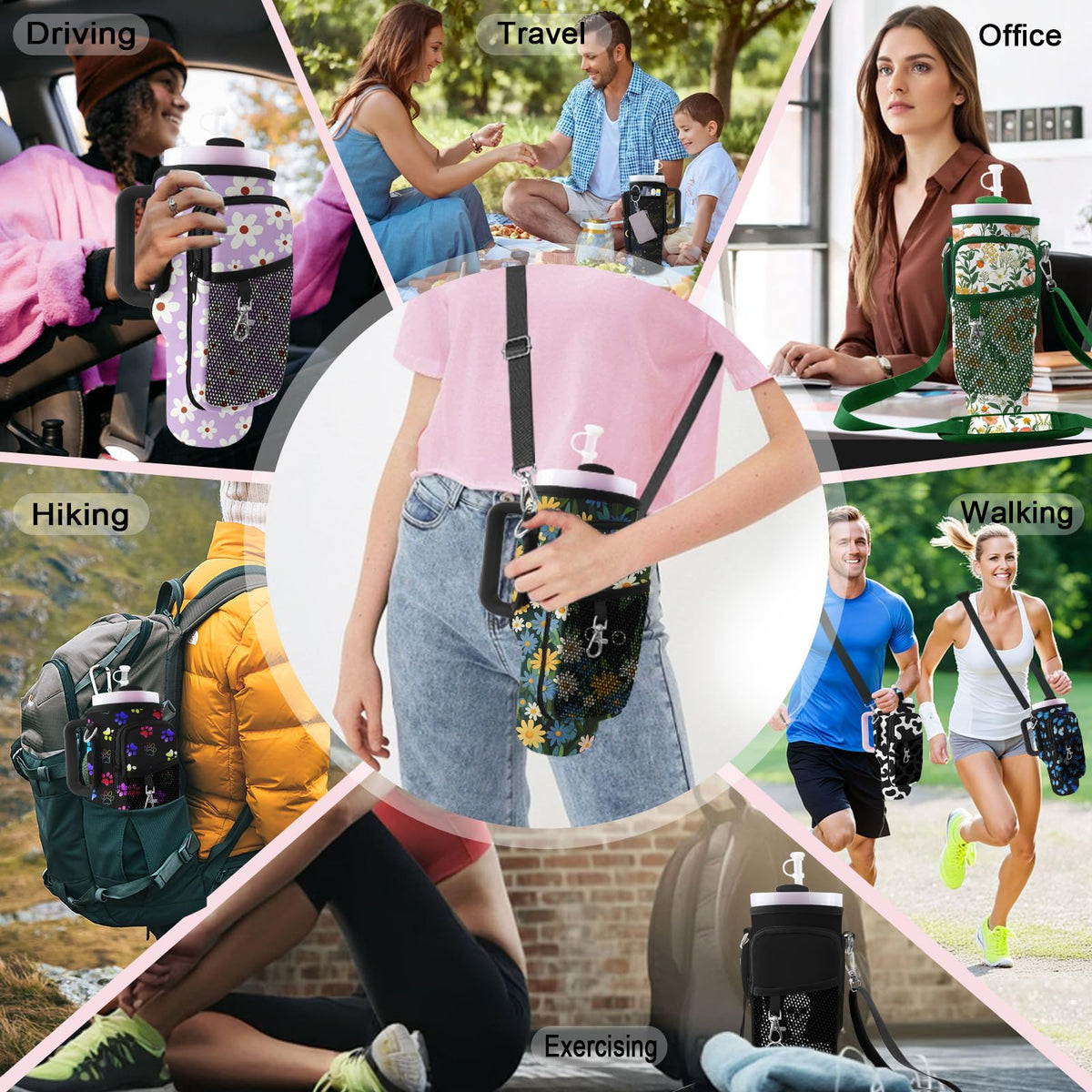 LAOTANGJIA Stanley Cup Carrier 40oz Tumbler with Water Bottle Holder Carrier Bag and Phone with 2 Adjustable Strap Bottle Holder Stanley Cup Accessories for Hiking Travelling Camping,Mushroom
