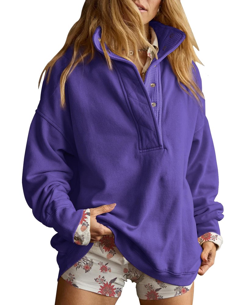 Gacaky Sweatshirt for Women Oversized Casual Long Sleeve Button Henley Neck Pullover Tops Fashion Outfits Clothes Purple S