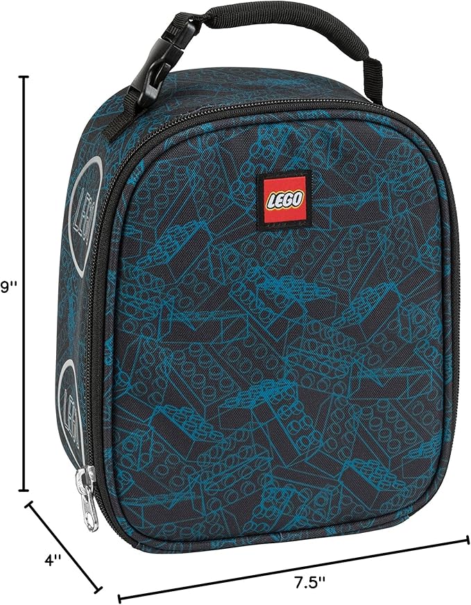 LEGO Kids Classic Heritage Lunch Bag, Blue Print, Polyester, Unisex, 9"H x 7.5"W x 4"D