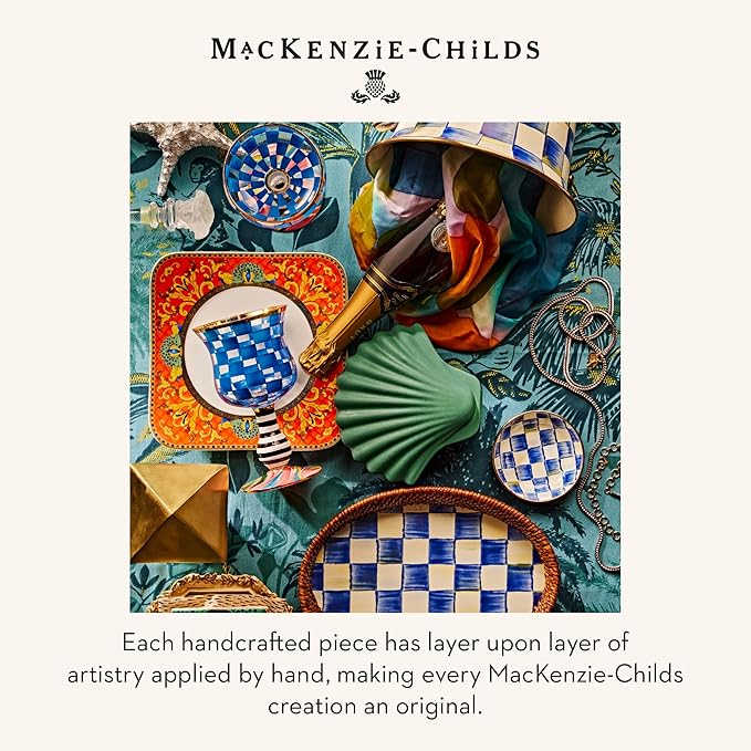 MACKENZIE-CHILDS Enamel Dipping Bowl, Small Serving Bowl for Entertaining, Blue-and-White Royal Check