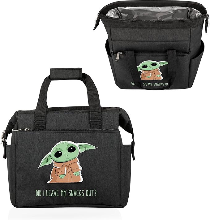PICNIC TIME Star Wars Mandalorian Grogu On The Go Lunch Bag, Soft Cooler Lunch Box, Insulated Lunch Tote, Leak-Resistant Work Lunchbox, Reusable Thermal Cooler Bag, (Black)