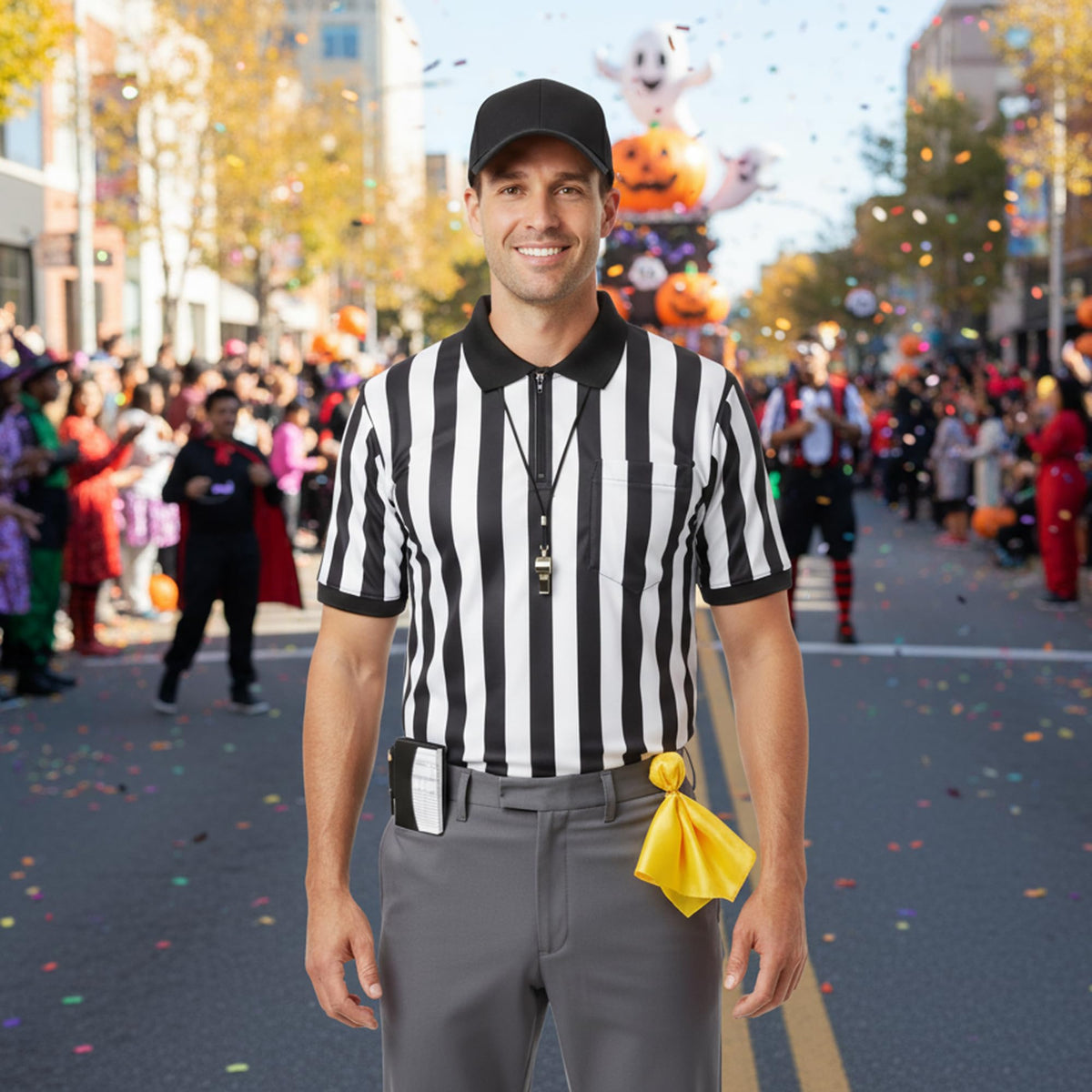 Tinyones Referee Shirt, Men's Black and White Striped Collar, Referee Card, Referee Hat, Free Throw Flag, Whistle (Large)