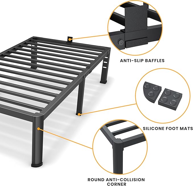 16 Inch Twin Size Metal Platform Bed Frame with Round Corners, Storage Space Under High Bed Frame-Heavy Duty Steel Slats Support, Noise Free - Easy Assembly - No Box Spring Needed