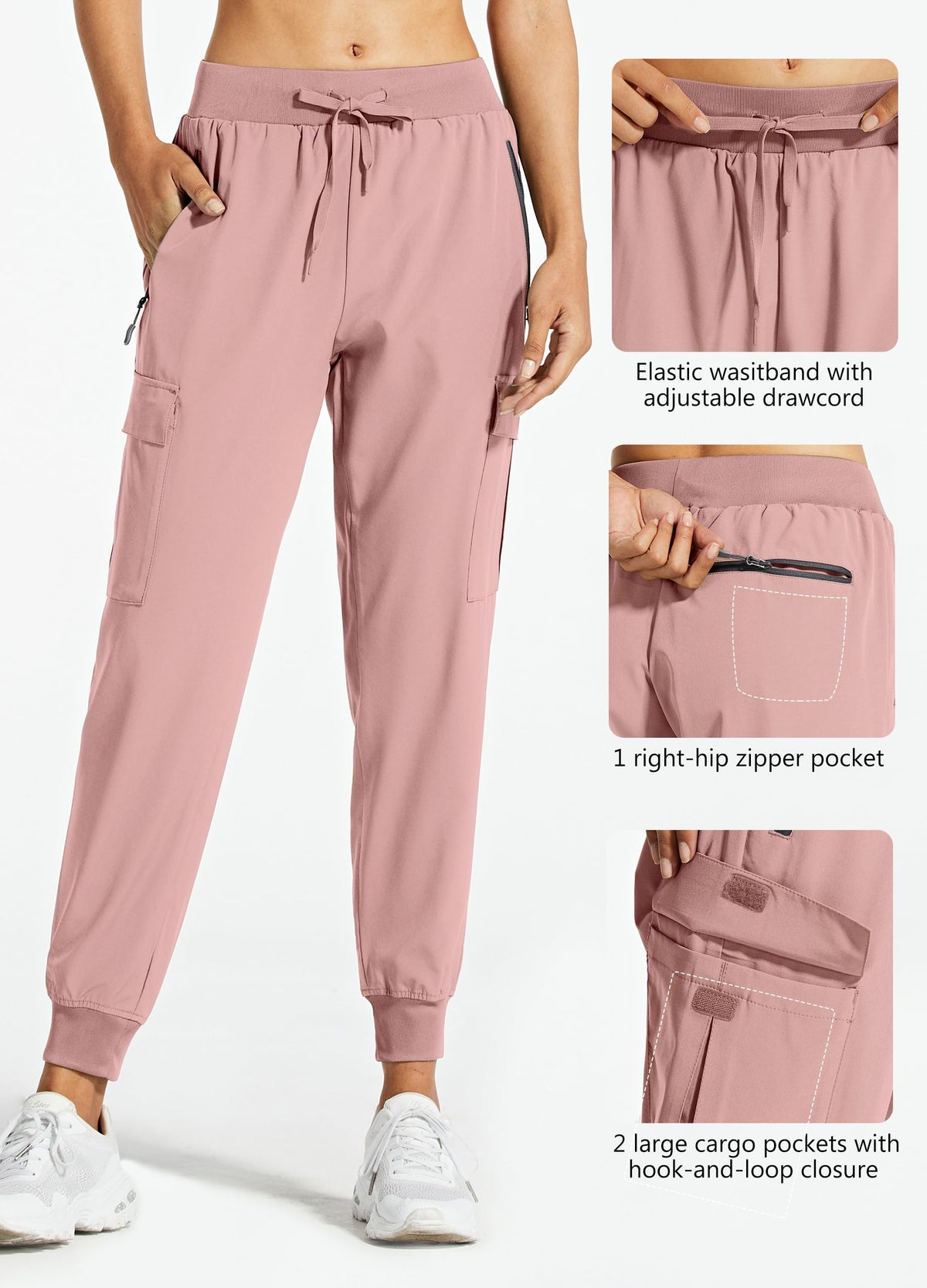 Libin Women's Cargo Joggers Lightweight Quick Dry Hiking Pants Athletic Lounge Casual Travel, Light Pink XS