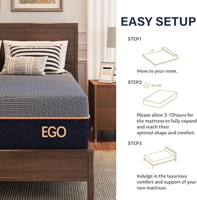 EGOHOME 12 Inch Twin Mattress,Copper Gel Cooling Memory Foam Mattress for Back Pain Relief,Therapeutic Mattress Bed in a Box, Made in USA, CertiPUR-US Certified, 38x75x12 Black