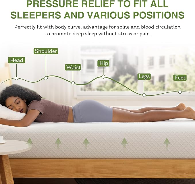 EGOHOME 5 Inch Full Size Mattress for Kids, Memory Foam Mattress with Cooling Green Tea Gel, Relieve Pressure with Medium Firm Support, CertiPUR-US Certified, 75''L x 54''W, White