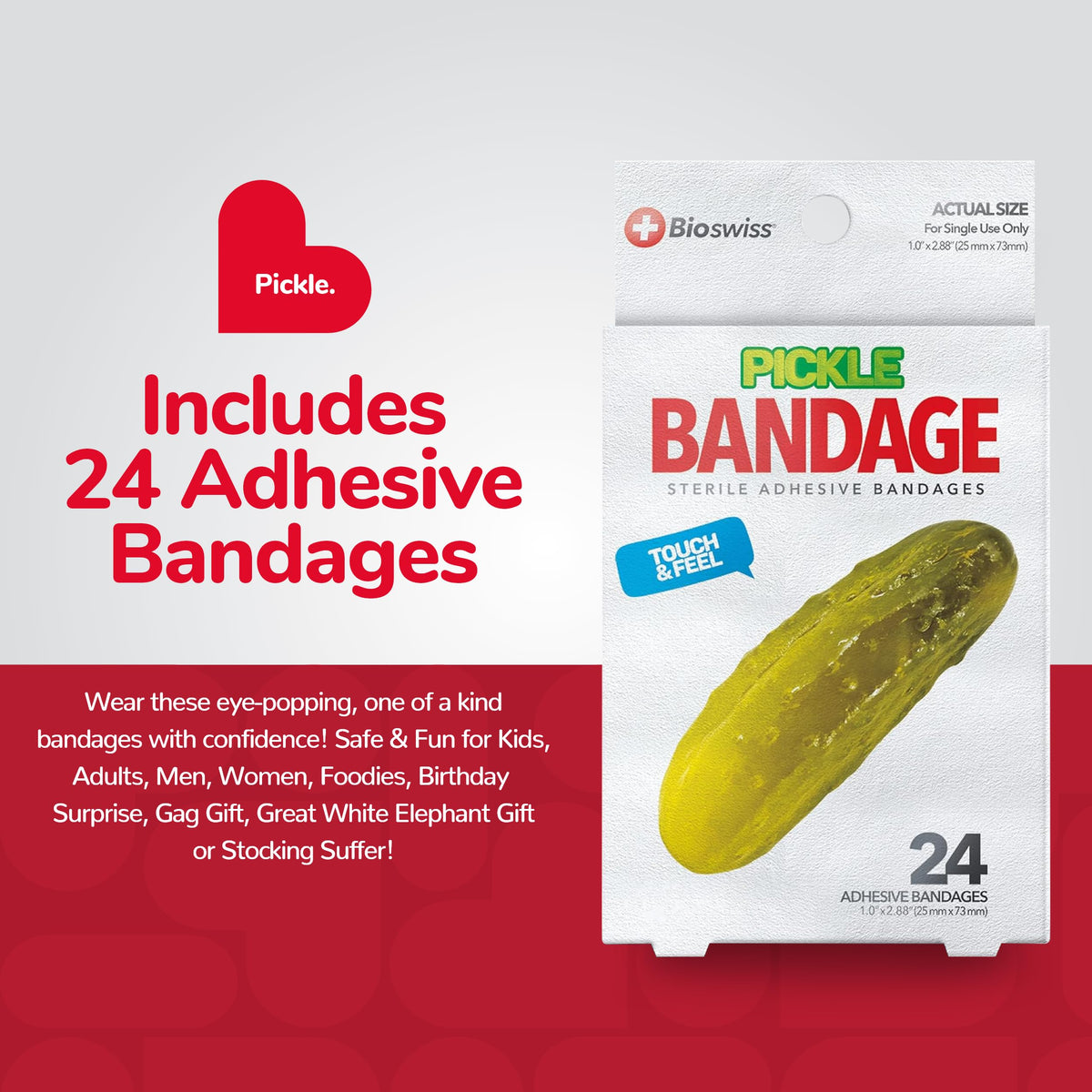 BioSwiss Bandages, Pickle Shaped Self Adhesive Bandage Set, Latex Free, Sterile Wound Care, 24 Count