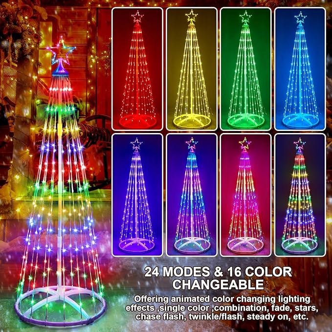 6 Pack 4ft Christmas LED Cone Tree Lights 24 Modes Color Changing with Timer Foldable Lighted Trees Waterproof Outdoor String Lights Holiday Decor for Christmas New Year Xmas Decorations