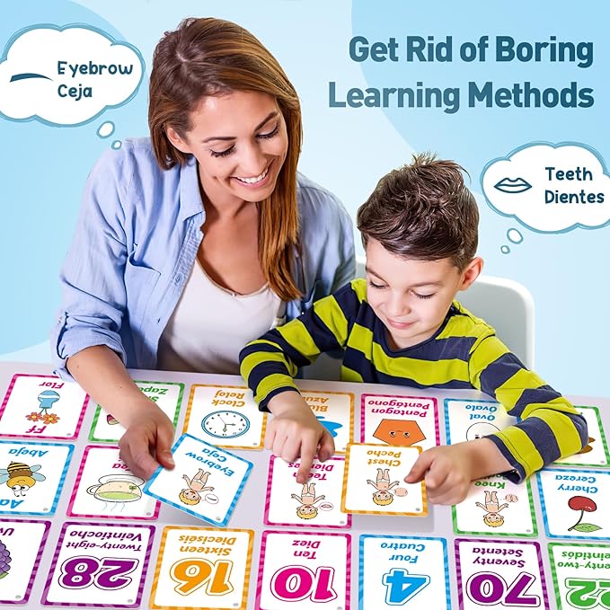 Bilingual Flash Cards: Spanish to English, First Words & Toddler Alphabet Flash Cards for Kids Learning Spanish & English
