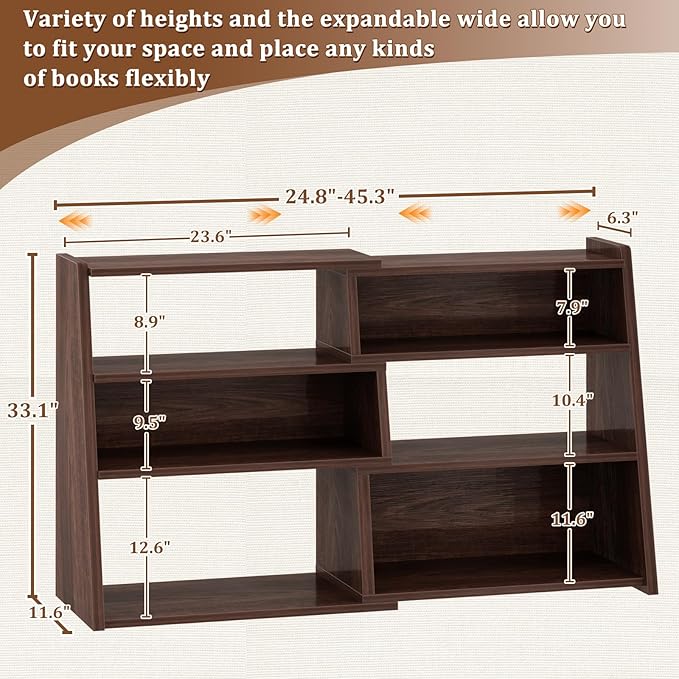 Armocity Book Shelf - Small Expandable Ladder Shelf, Short Corner Bookshelf for Small Spaces, 4 Tier Wood Narrow Bookcase, for Living Room, Bedroom, Entryway, Black Walnut