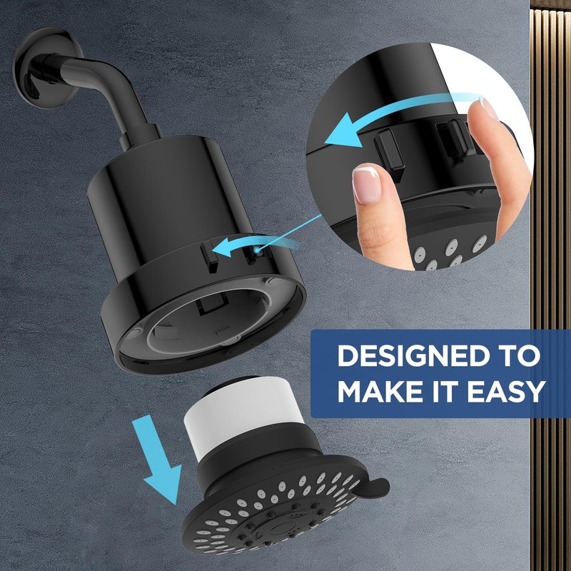 Filtered Shower Head with 5 Modes, HOPOPRO High Pressure Showerhead with Filter, 2-In-1 Fixed Showerhead Filter for Hard Water, Remove 99% Chlorine, Improves Skin Hair Condition (4 Inch Matte Black)