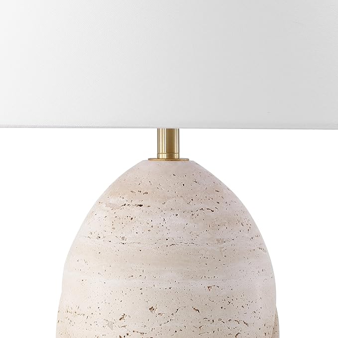SAFAVIEH Couture Lighting Collection Janette Travertine/White 25-inch Table Lamp for Bedroom Living Room Home Office Desk Nightstand (LED Bulb Included)
