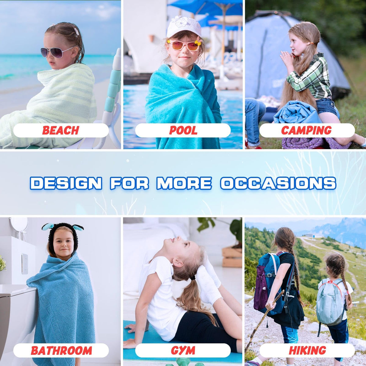 WERNNSAI Kids Beach Towel for Girls, Axolotl Quick Dry Swim Towel