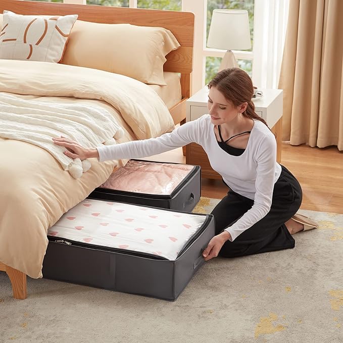 Lifewit 95L 4 Pack Under Bed Storage Containers, Large Capacity Blanket Storage Bags with Reinforced Handle, Organization and Storage for Comforters, Sheets, Clothes, Bedroom, College Dorm, Grey