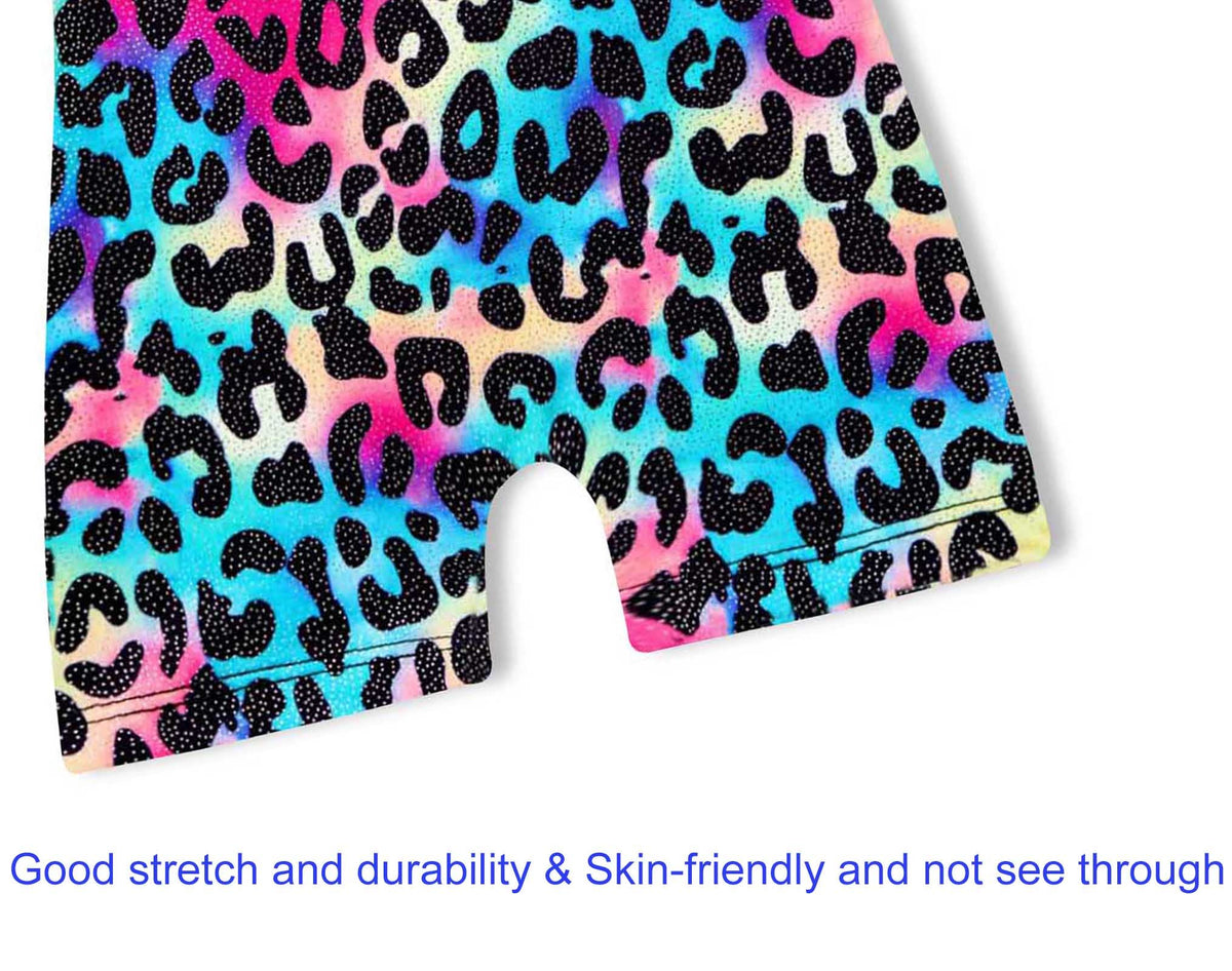 Domusgo Girls Gymnastics Leotards Size 9-10 Years Old Shiny Rainbow Leopard Biketard One Piece Unitards