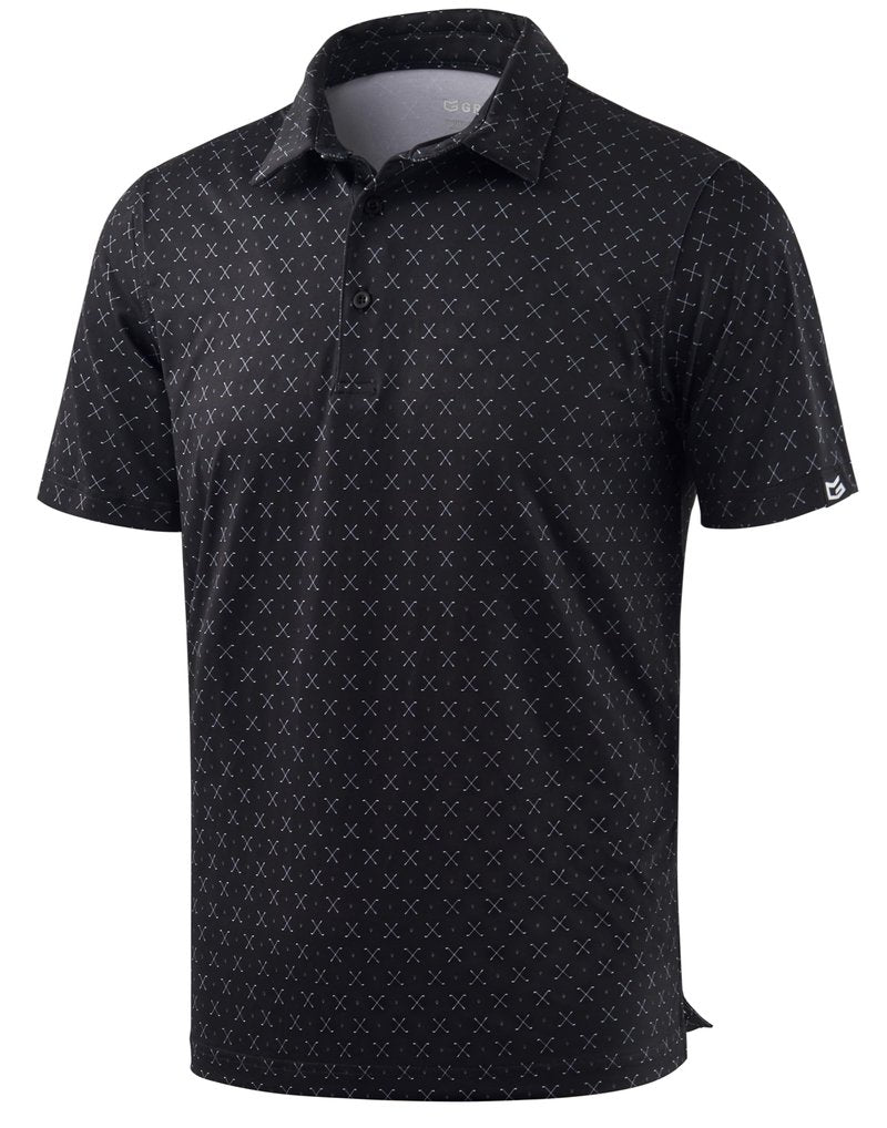 Men's Golf Shirt Short Sleeve Dry Fit Polo Moisture Wicking Print Collared Golf Shirts for Men Casual Lightweight(Golf Clubs Black,M)