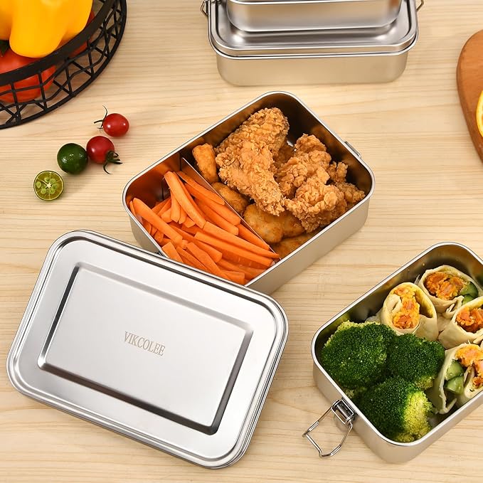 4 PCS Stainless Steel Bento Box 1200ml, Metal Lunch Box Food Containers, Steel Lunch Container for Home, Work, Camping