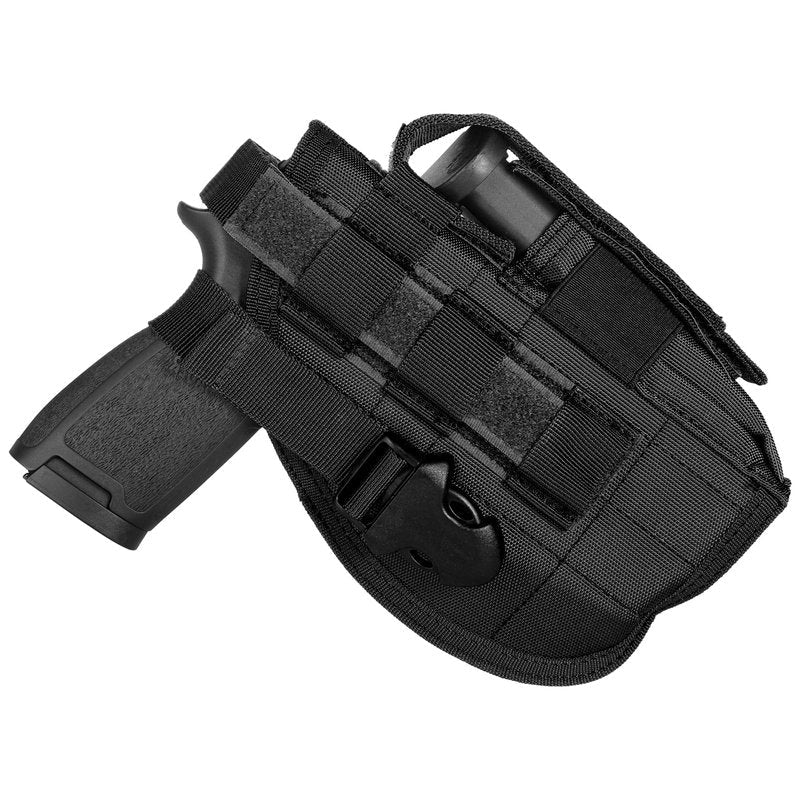 Tactical Molle Belt Gun Holster, Universal Adjustable Pistol Holsters with Mag Pouch Fits S&W M&P Shield M1911 Glock 17 26 42 (Black - Right Hand)