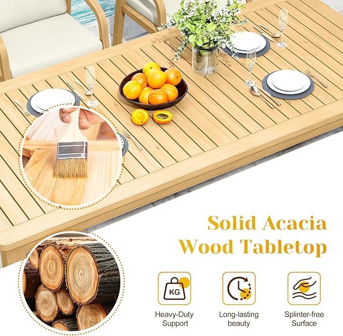 6-Piece Outdoor Dining Set for 4 with 23" Extra Wide Chair and Cushion，Patio Table and Chairs Set with All Acacia Wood Frame, All-Weather Outdoor Patio Furniture Set for Garden Lawn, Beige
