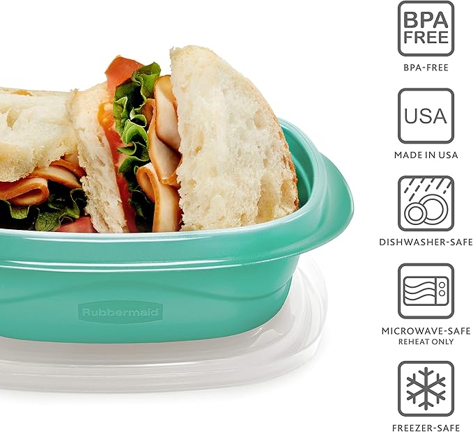 Rubbermaid 50-Piece Food Storage Containers Set with Lids, Teal Splash – Perfect for Lunch, Meal Prep, Leftovers & More – Top Rack Dishwasher Safe, BPA-Free Plastic