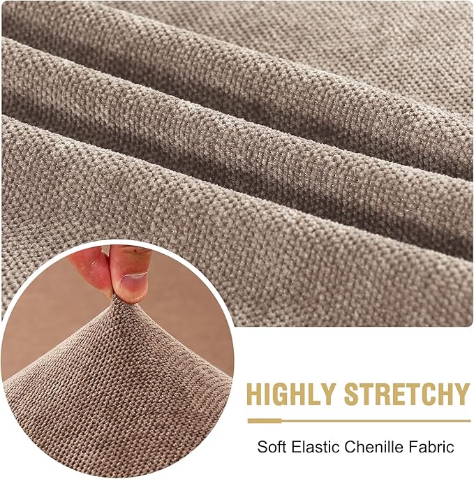 H.VERSAILTEX Stretch Chenille Couch Cushion Cover Soft Sofa Covers Individual Seat Couch Slipcover Sets Furniture Protector Seat Cushion Sofa Cover (3 Piece Sofa Cushion Covers, Taupe)