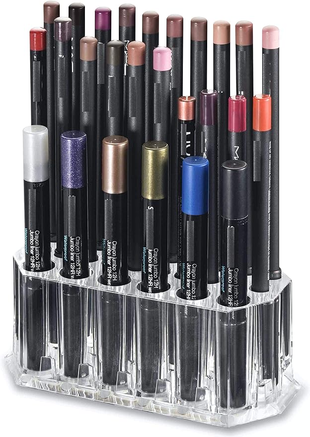 BY ALEGORY Acrylic Eyeliner Organizer & Lip Liner Organizer 26 Space Storage 20 Standard 6 Jumbo Cosmetic Pencil Makeup Display Case Refillable Container (2)