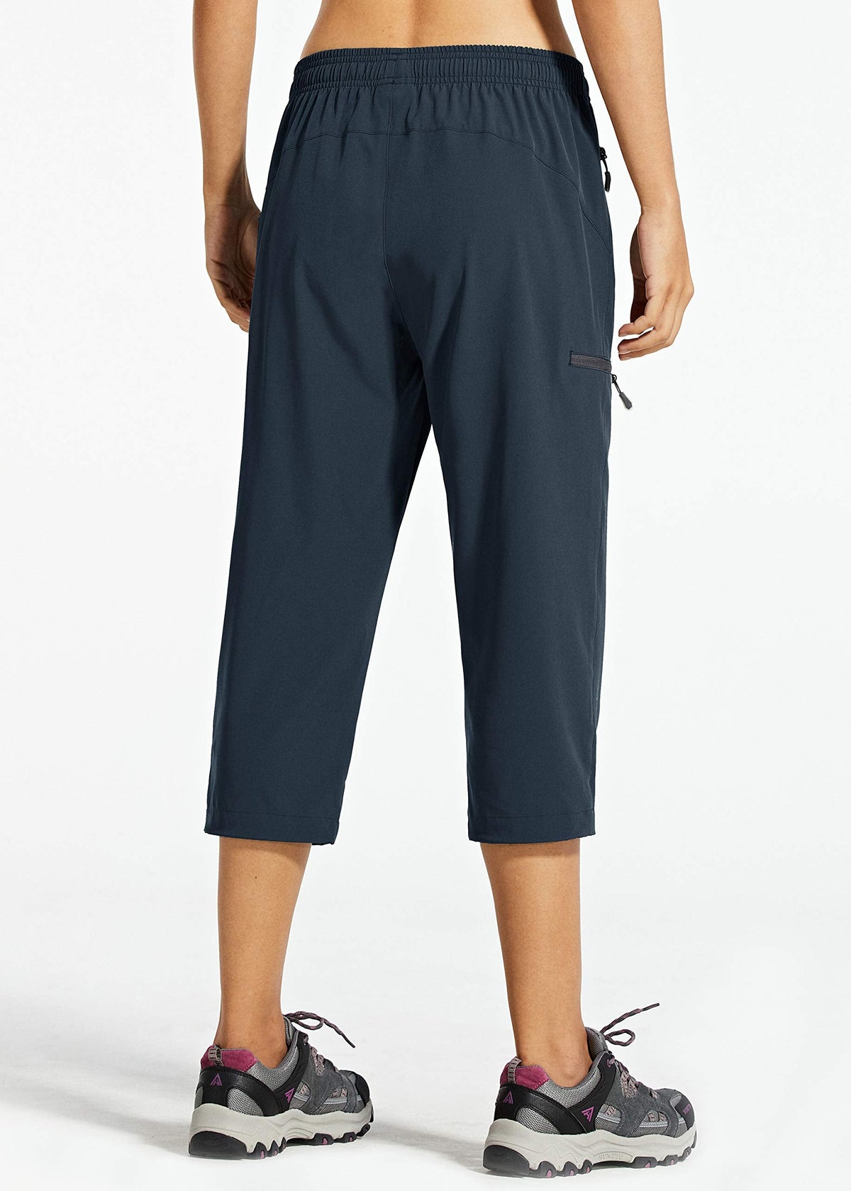 Libin Women's Capri Pants Lightweight Quick Dry Cargo Hiking Capris Travel Casual Cropped Pants Zipper Pockets, Navy M