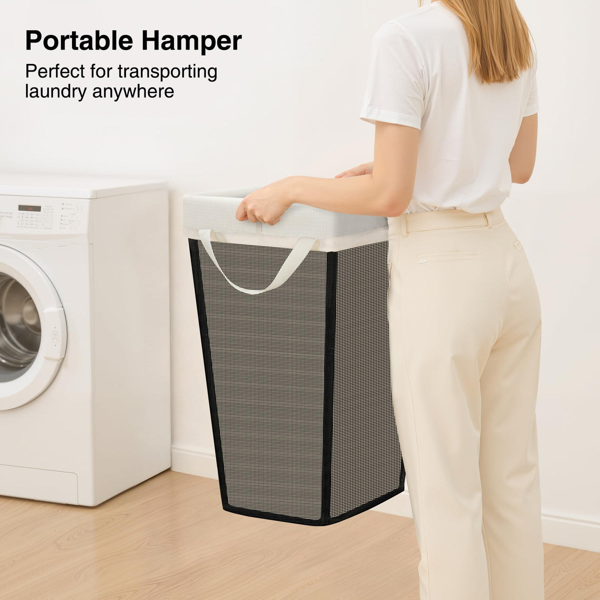 STO STO 75L Laundry Hamper, Space Saving Freestanding Clothes Basket with Iron Frame, Dirty Clothes Storage Bin with Removable Washable Liner for Bedroom, Bathroom, Dorm, Closet, Apartment, Beige