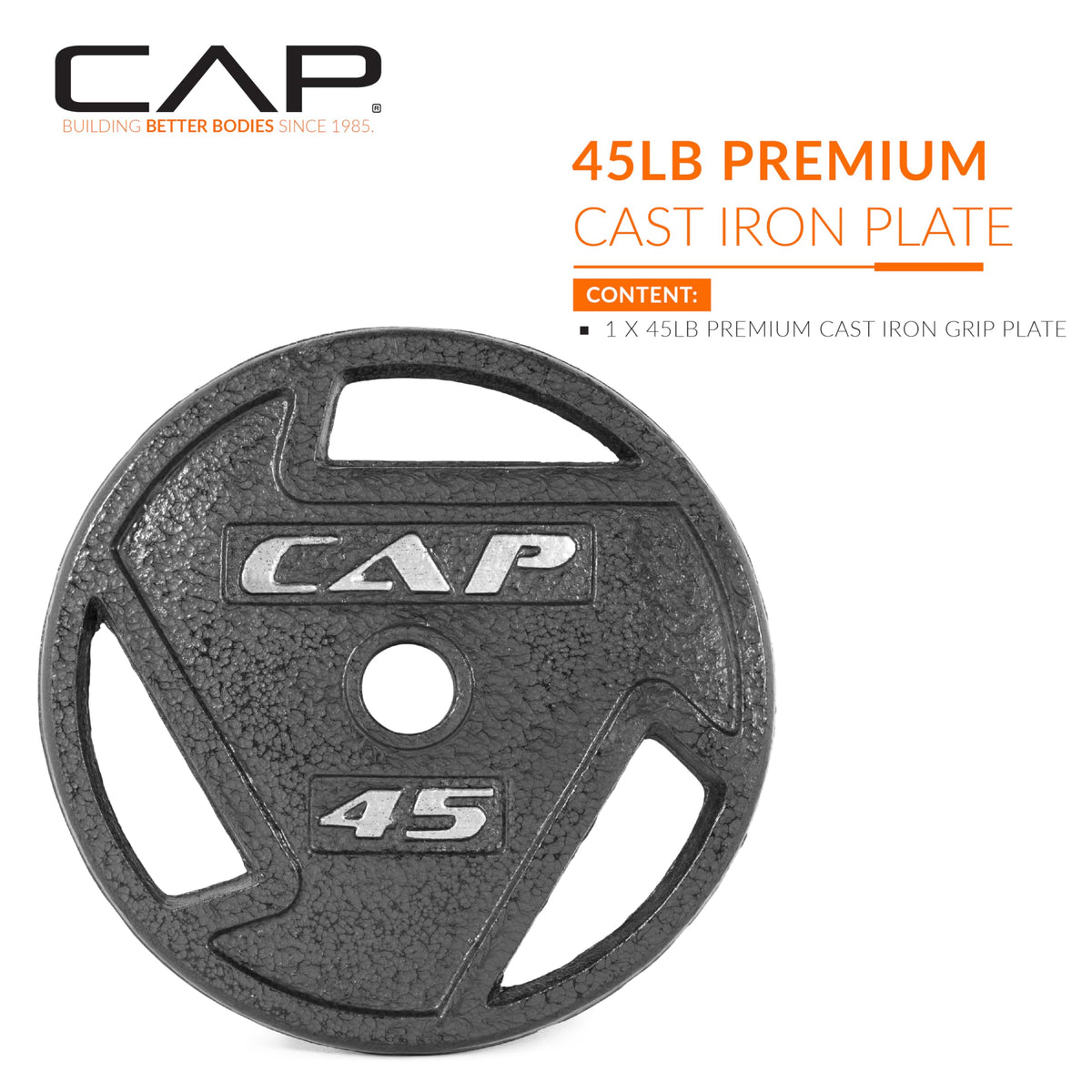 CAP Barbell 45 LB Cast Iron Olympic 2-Inch Grip Weight Plate - Single | Black