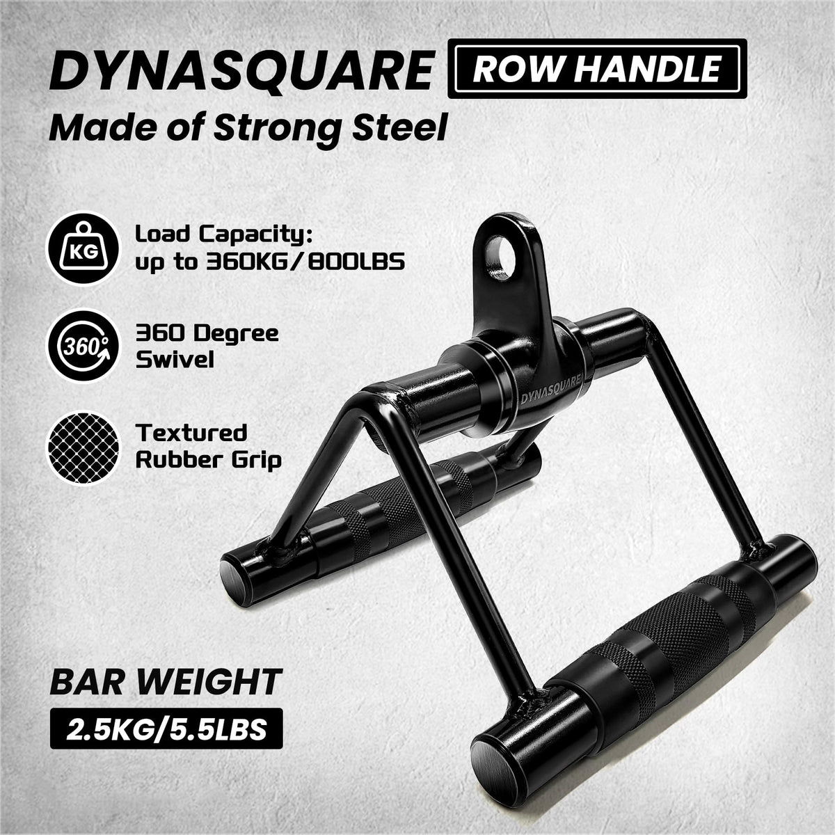 DYNASQUARE Cable Attachments for Home Gym, Made of Heavy Duty Solid Steel, LAT Pulldown Attachment, Weight Machine Accessories, Straight Pull Down Bar, Tricep Rope, Exercise & Double D Handle