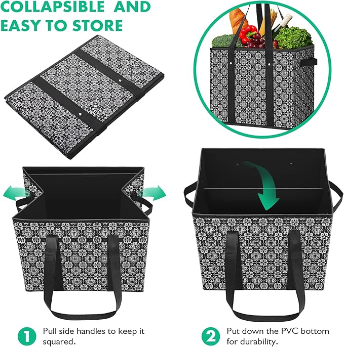 WISELIFE Reusable Grocery Bags [6 Pack],Large Grocery Tote Bag Water Resistant Shopping Bags Foldable Grocery Bag for Clothes,Shoes and Picnic,Black