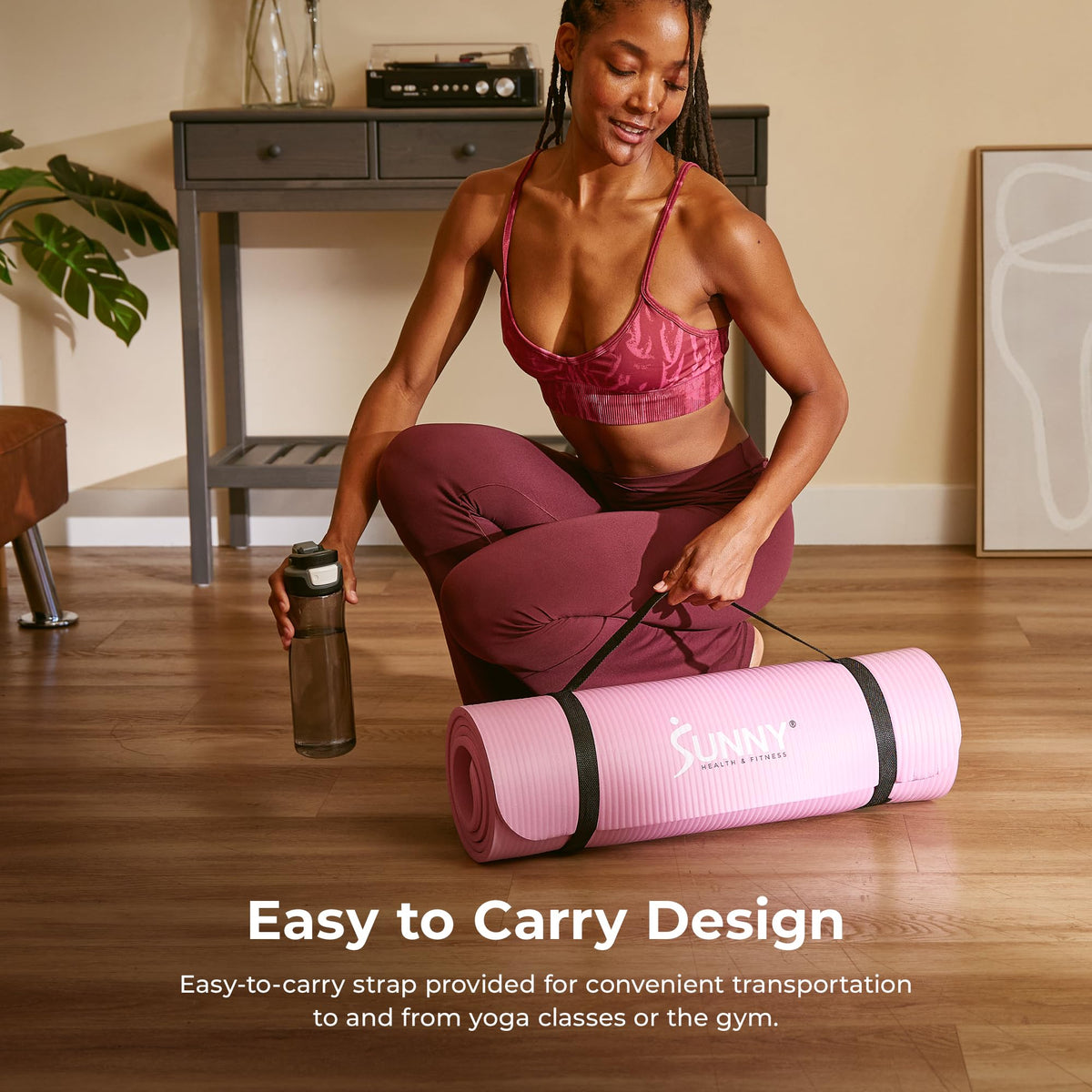 Sunny Health & Fitness 1/2" Thick Non-Slip Exercise Yoga Mat - Pink
