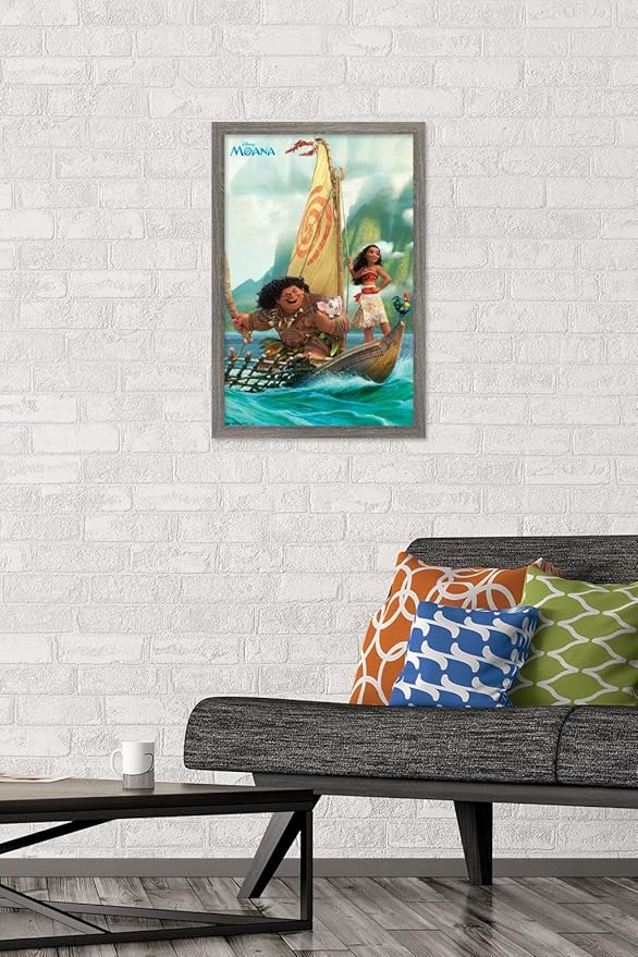 Disney Moana - Group Wall Poster, 22.4L" x 14.7W", Barnwood Framed Version