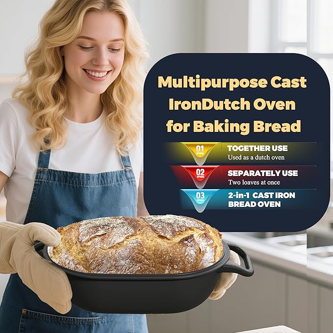 GdnWings 12 x 8 Inch 5QT Oval Dutch Oven for Bread Baking, Cast Iron