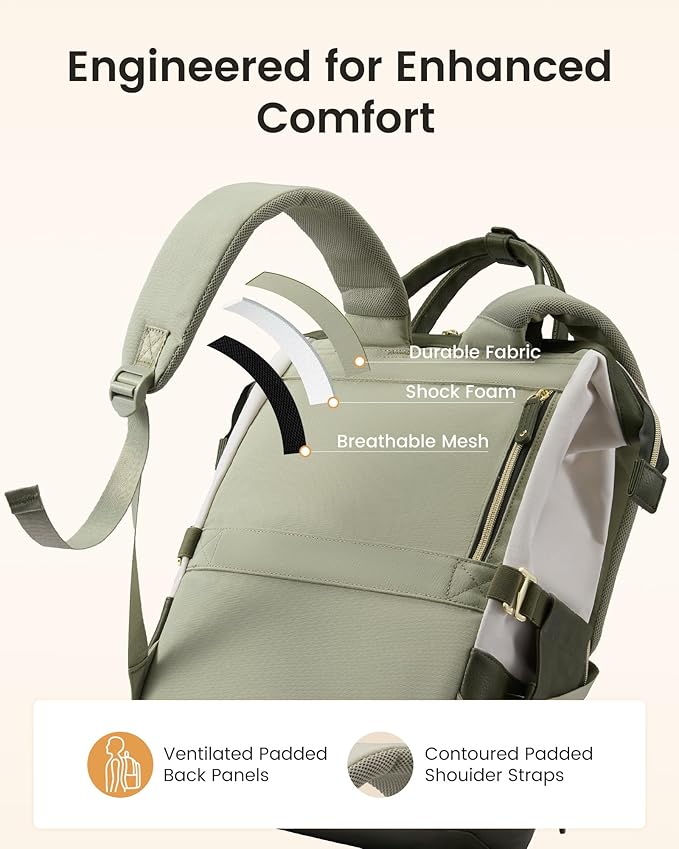 LOVEVOOK Laptop Backpack for Women with Giant Tumbler Holder,15.6 inch Professional Nurse Teacher Backpack Computer Laptop Bag,Cute Waterproof Travel Backpack Purse Work College Bag, Beige-Khaki