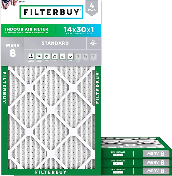 Filterbuy 14x30x1 Air Filter MERV 8 Essential Dust & Allergy Defense,