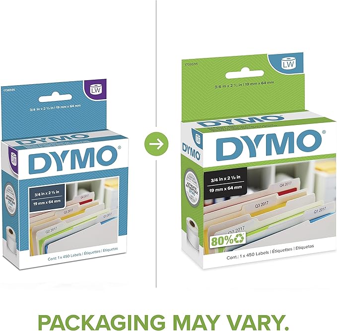 DYMO Authentic LW File Barcode Labels for LabelWriter Label Printers, White, 3/4" x 2-1/2", 1 Roll of 450