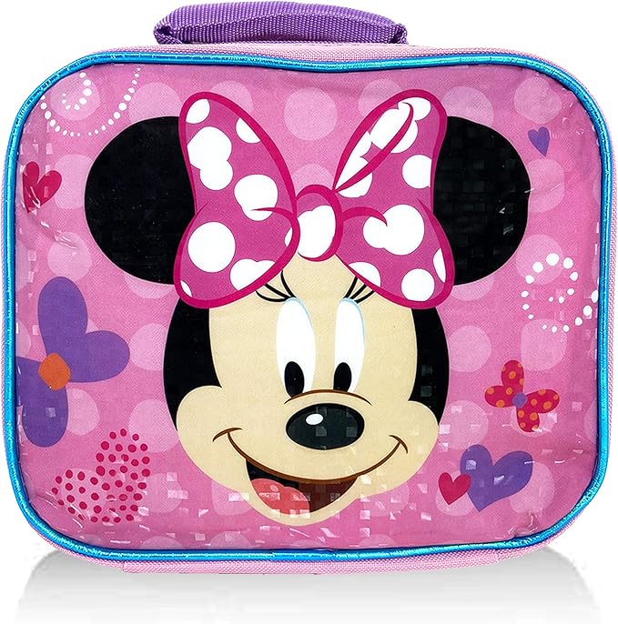 Disney Minnie Mouse Backpack with Lunch Box for Girls 5 Pc Bundle ~ Deluxe 16" Minnie Bag, Insulated Lunch Bag, Stickers, and More (Minnie Mouse School Supplies)