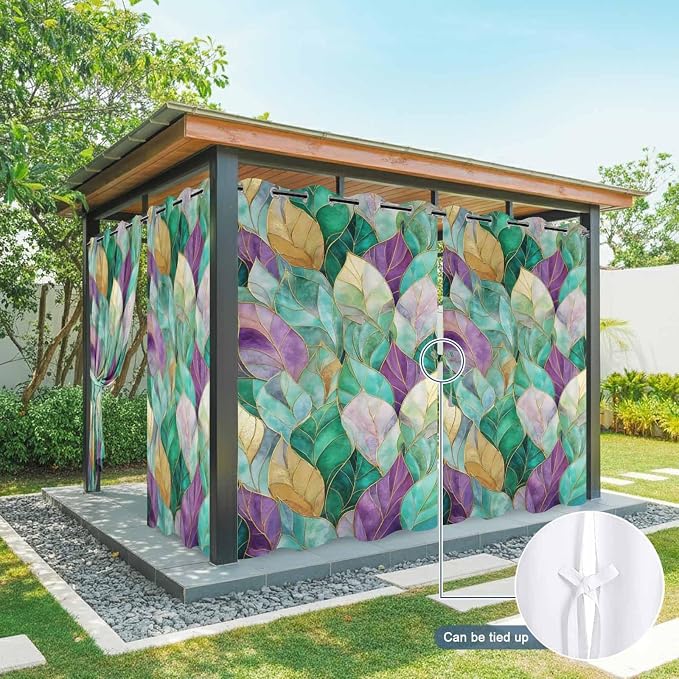 Leaves Outdoor Curtains for Patio Gorgeous Leaf Abstract Spring Waterproof