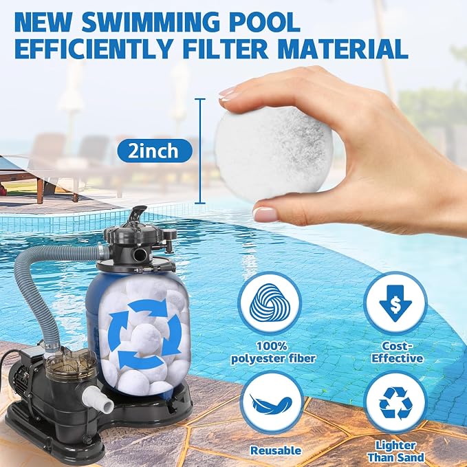 QwayHome 4.6 lbs Pool Filter Balls, Reusable Filter Sand Balls